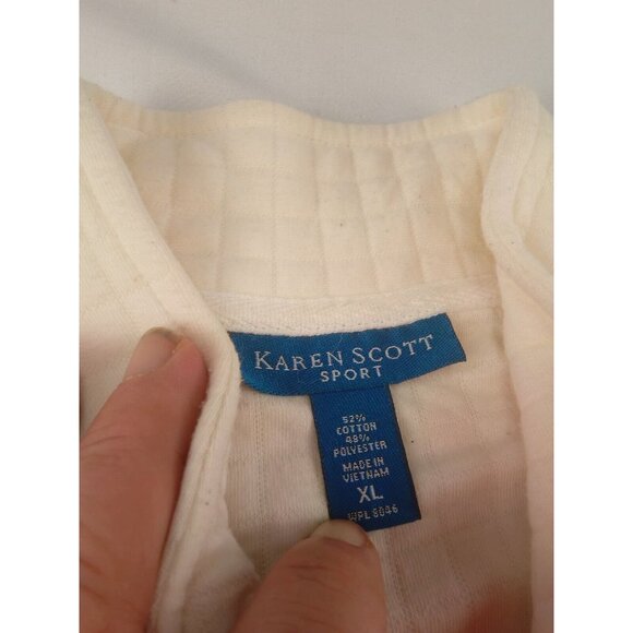 Womens Quilt Pattern Vest XL Karen Scott Off White Zip Front Stand Collar SZ XL - Picture 2 of 3